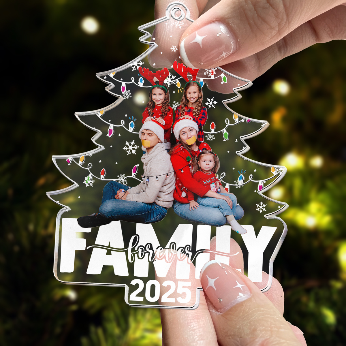 Family Forever Christmas Tree - Personalized Acrylic Photo Ornament