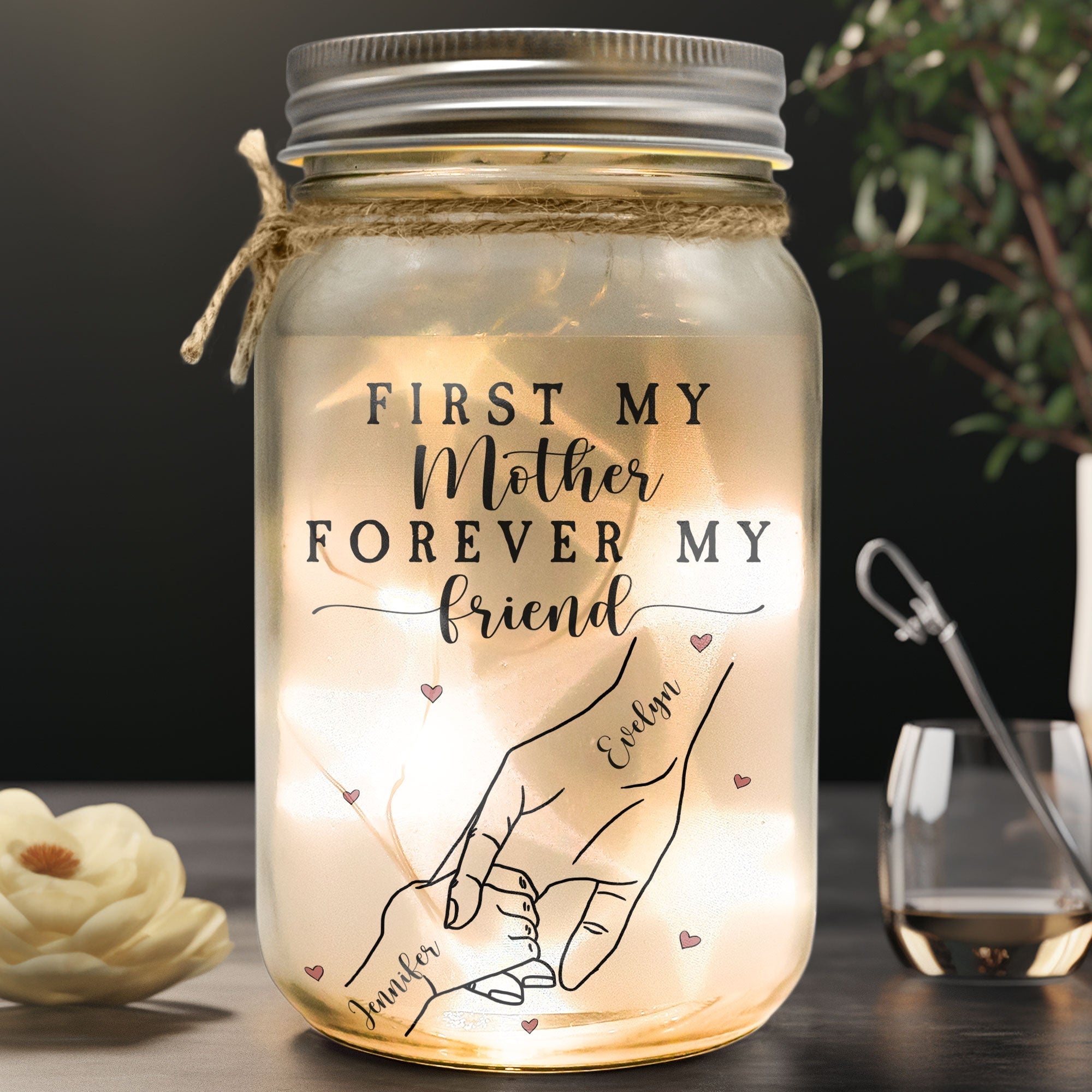 Personalized First My Mother Forever My Friend  Mason Jar Light