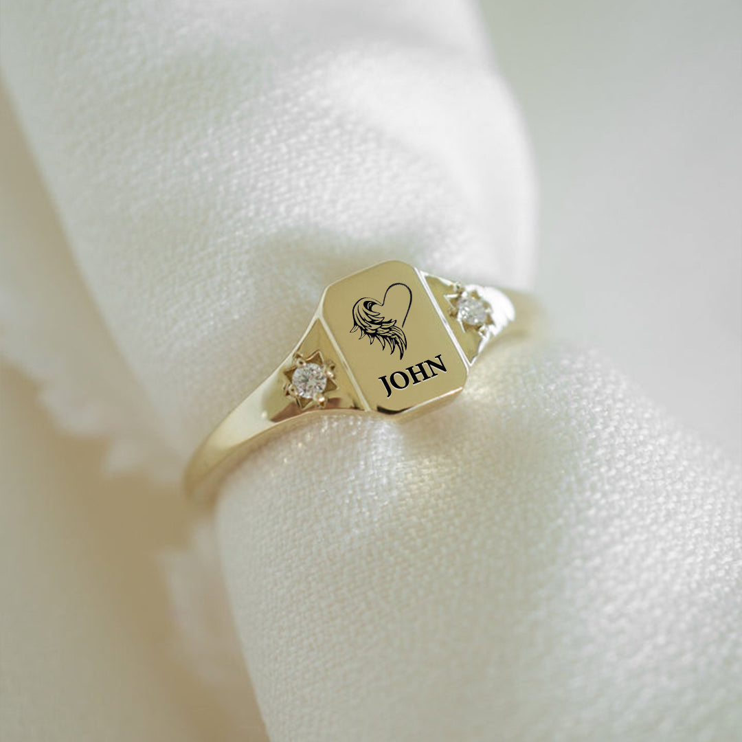I'm A Mother To A Son With Wings - Engraved Name Personalized Ring