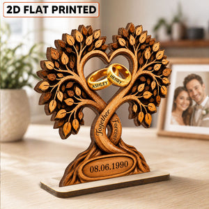 Forever Love Couple Rings In Tree Canopy - Personalized Wooden Plaque - Anniversary Gift, Wedding Gift For Couple