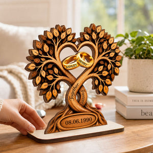 Forever Love Couple Rings In Tree Canopy - Personalized Wooden Plaque - Anniversary Gift, Wedding Gift For Couple