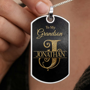 To My Grandson, Personalized Dog Tag Necklace, Gift For Grandson