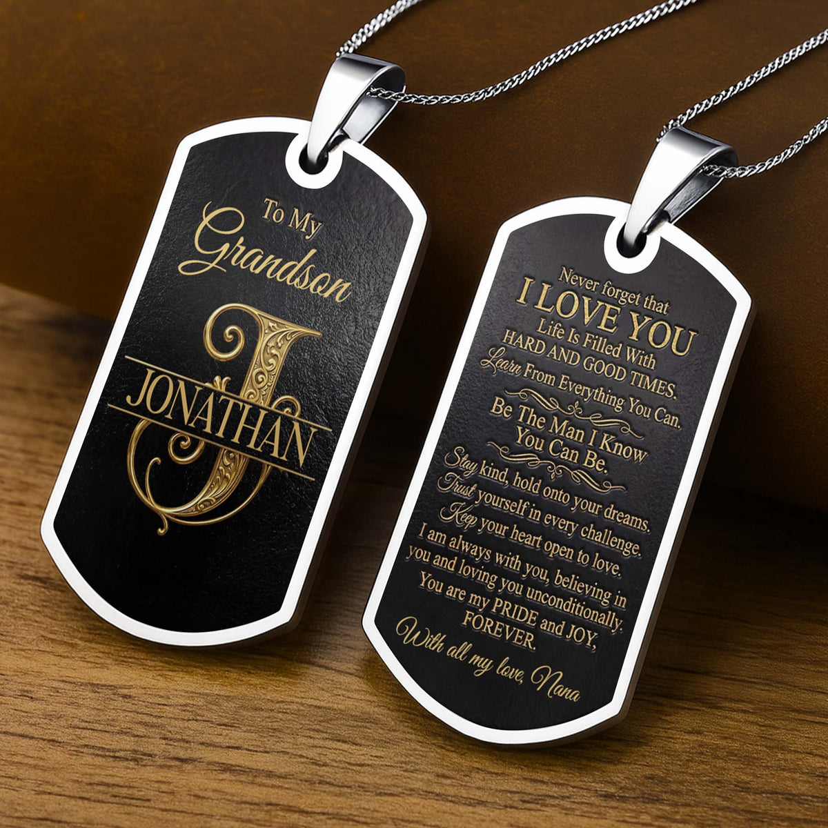 To My Grandson, Personalized Dog Tag Necklace, Gift For Grandson