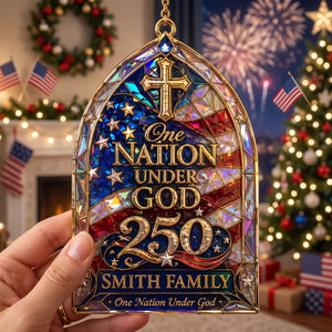 "One Nation Under God" Custom Shape Acrylic Ornament – Hologram America 250th Faith Design | Personalized Patriotic Family Gift
