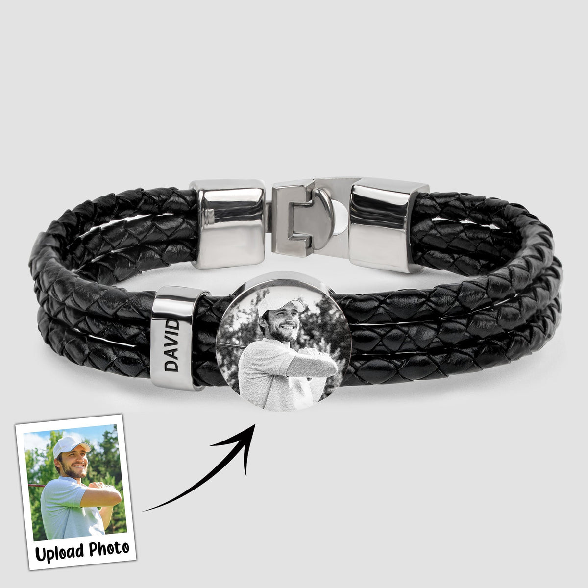 Gift For Dad,Husband,Son,Brother - Personalized Photo Leather Bracelet