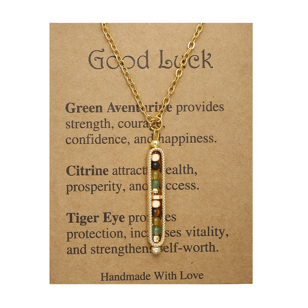 Small Stone Bead Pendant Card Necklace, Amethyst Collar Chain