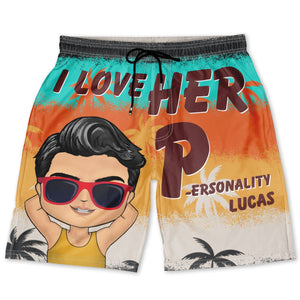 I Love His Dedication Her Personality Summer Beach Vibes - Gift For Spouse, Lover, Husband, Wife, Boyfriend, Girlfriend - Personalized Custom Couple Beach Shorts