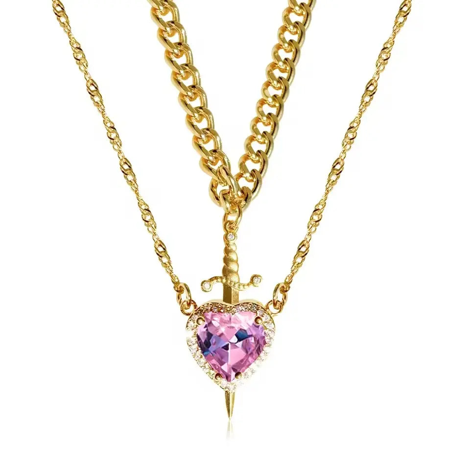 Heart & Sword Necklace Set