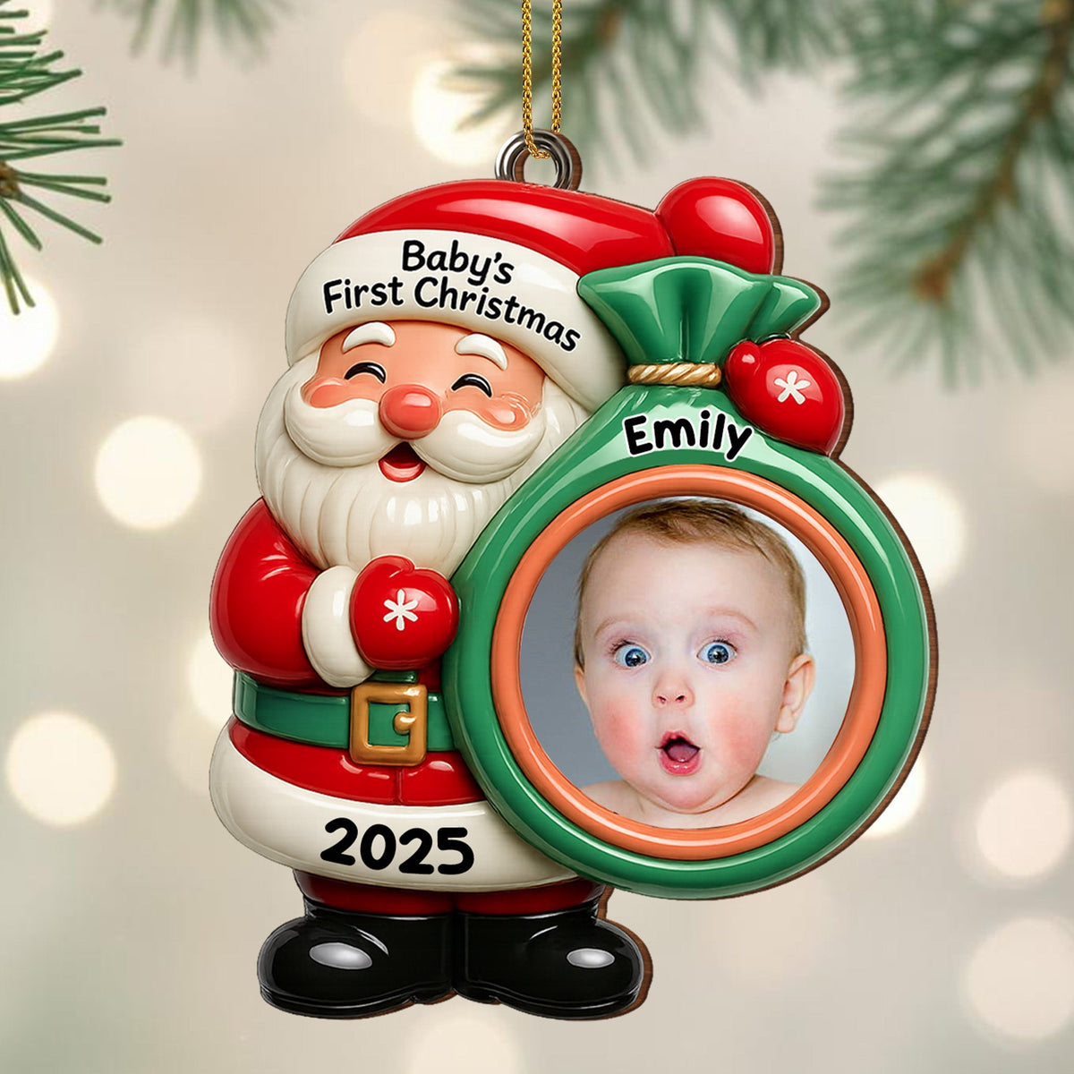 Baby's First Christmas Ornament, Custom Photo Wood Ornament