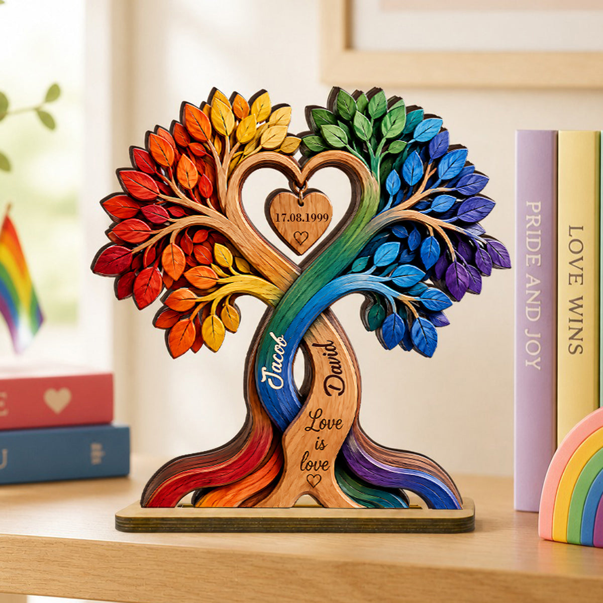 LGBT Couple Heart Tree - Personalized Wooden Plaque - Anniversary Gift for Him, Gift for Her