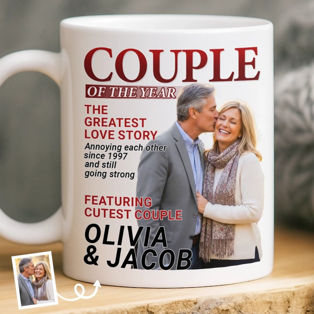 Personalized Photo Magazine Couple Mug Gifts For Husband And Wife, Him And Her - Love Grows Louder With You