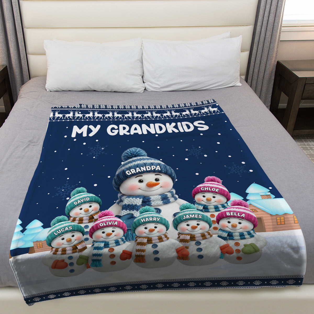 Personalized Grandma/Grandpa Snowman Blanket For Family