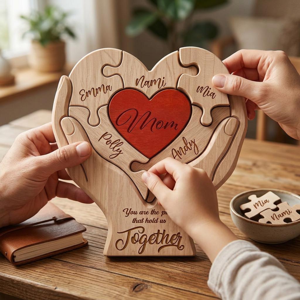 "You Are the Piece That Holds Us Together" – Personalized Wooden Family Puzzle – Mother's Day Gift For Mom, Mum, Mother