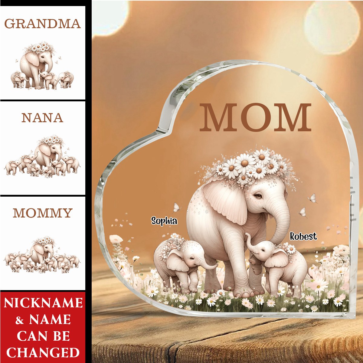 Personalized Mama Elephant With Little Kids Acrylic Plaque