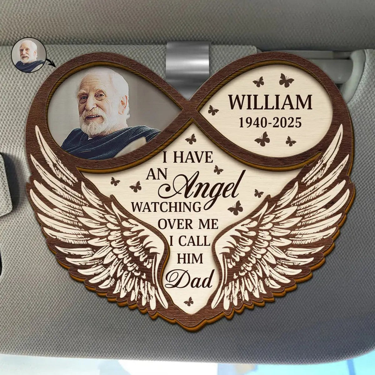 Custom Photo Memorial Dad Mom I Have An Angel Watching Over Me - Personalized Car Visor Clip