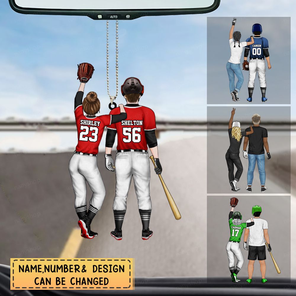 Personalized gift for Baseball lover Two Side Ornament-Baseball Couple