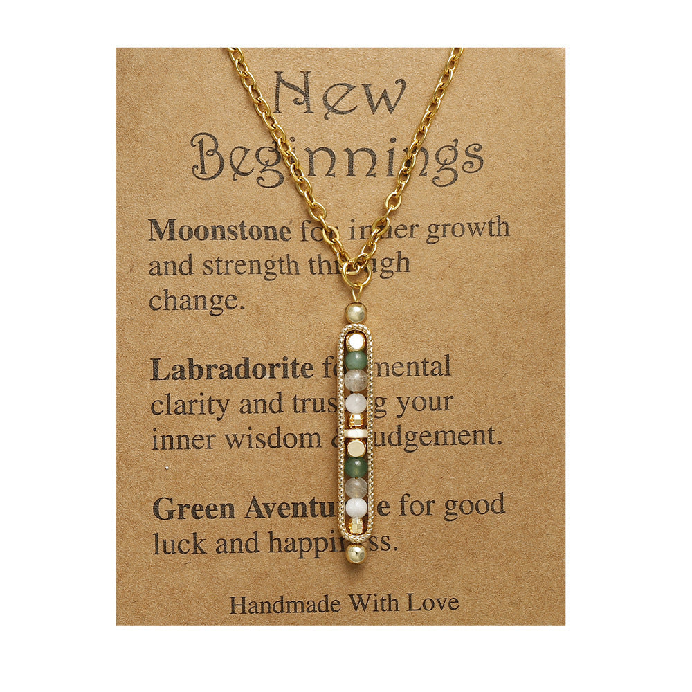 Small Stone Bead Pendant Card Necklace, Amethyst Collar Chain