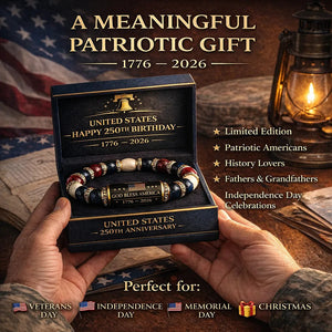 1776-2026 America 250th Bracelet, Natural Stone Bead Bracelet