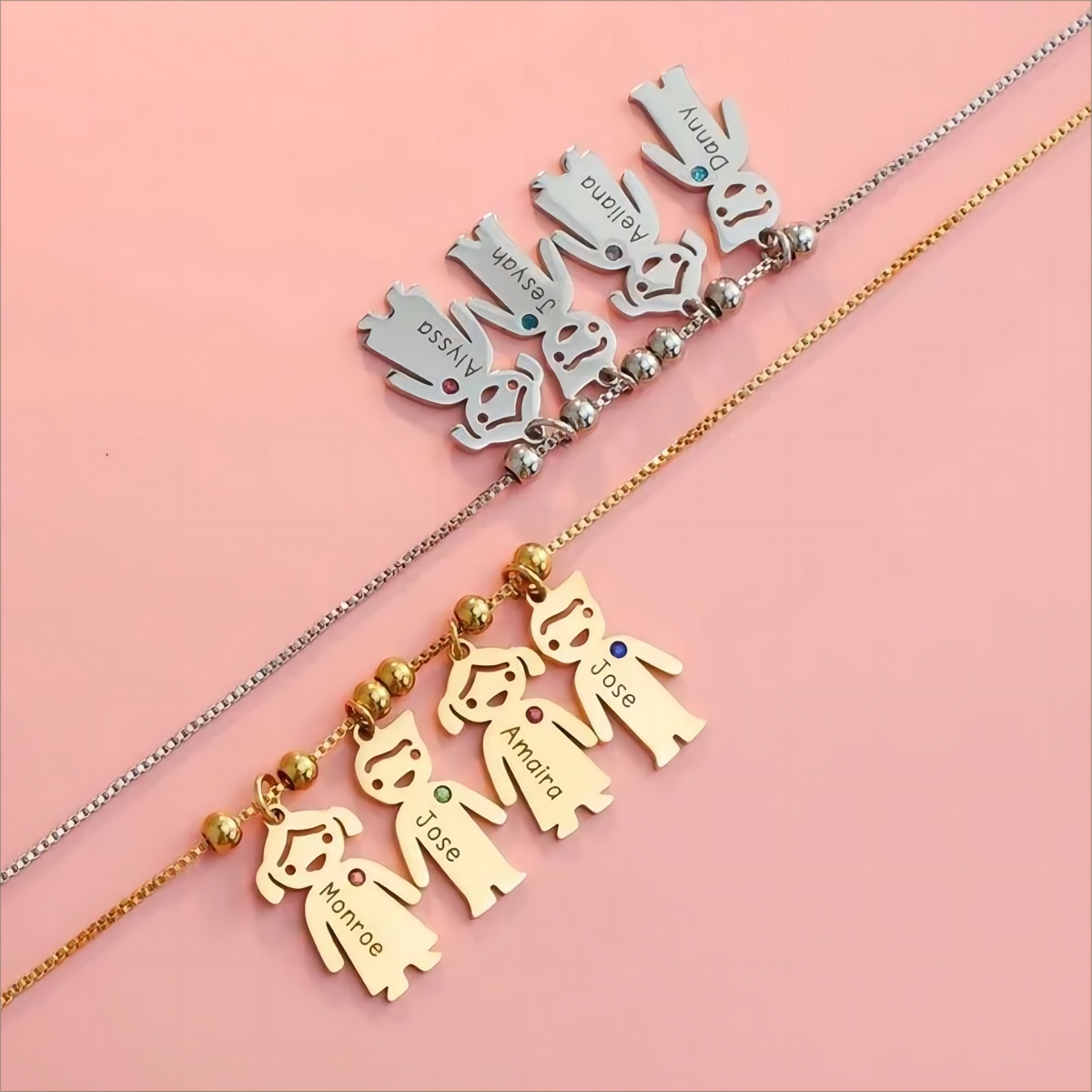 Personalized Birthstone Children Shape Necklace For Mother & Grandmas