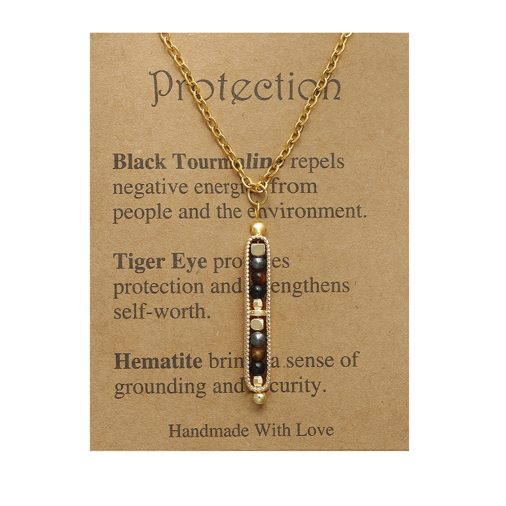 Small Stone Bead Pendant Card Necklace, Amethyst Collar Chain