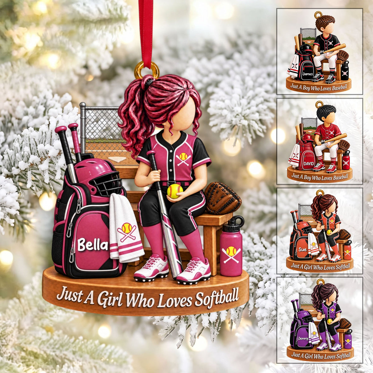 Personalized Baseball Boy Softball Girl Christmas Ornament