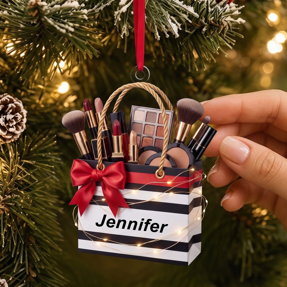 Lipstick Beauty Brush Tote Bag Christmas Ornament - Personalized Gift For Makeup Lovers