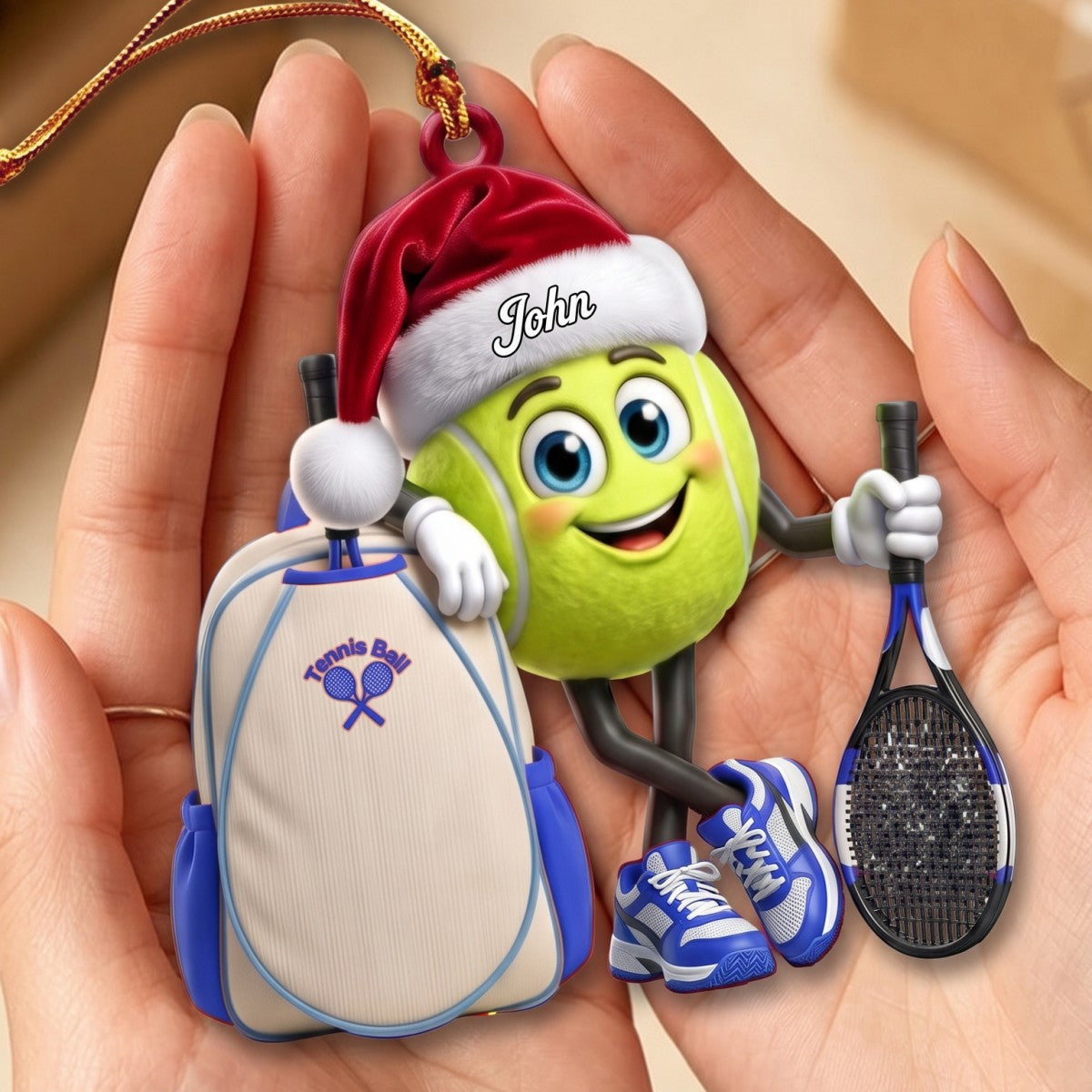 Tennis Racket & Backpack Design Christmas Acrylic Hanging Ornament – Personalized Tennis Ball Mascot Gift For Players