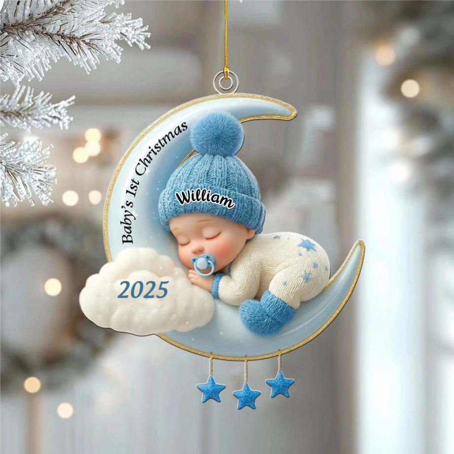 Personalized Baby's First Christmas Moon Acrylic Keepsake Ornament