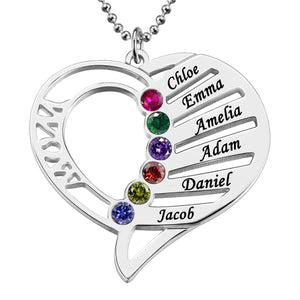 Personalized Heart Shape Family Birthstone Necklace