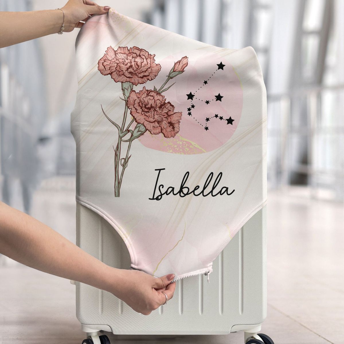 Travel Custom Celestial Birth Flower - Personalized Luggage Cover