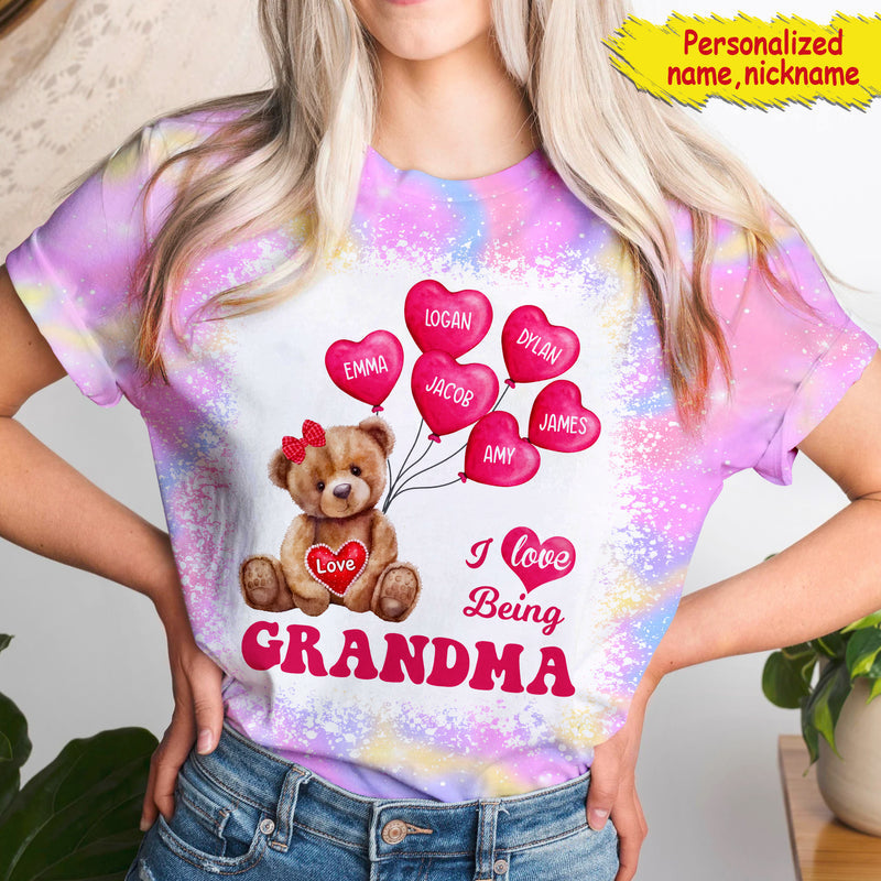 I Love Being Grandma Bear With Balloon Kids Personalized 3D T-shirt