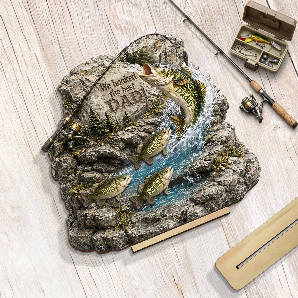 Fishing Dad And Kids Together - Personalized Wooden Plaque - Heartfelt Gift For Fishing Dad, Gift For Husband