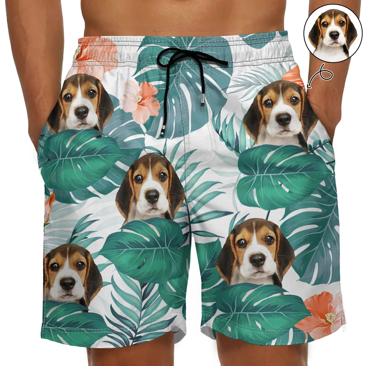 Custom Photo Funny Family Pet Face - Personalized Custom Unisex Beach Shorts