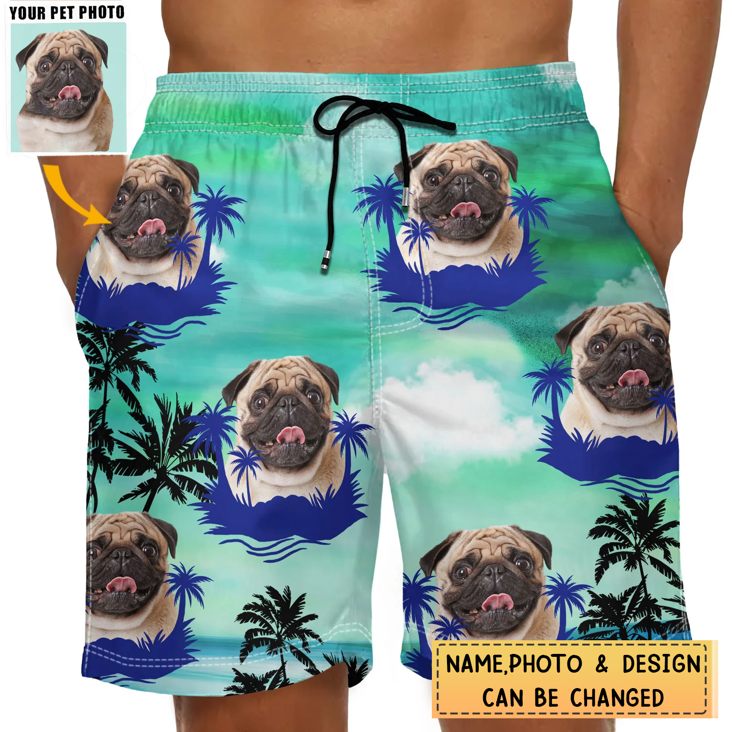 Custom Photo Funny Family Pet Face Color Sunset - Gift For Pet Lovers- Personalized Unisex Beach Shorts