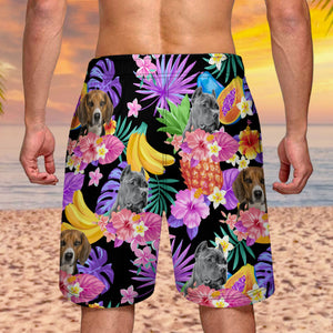 Custom Photo Funny Family Pet Face Black Colorful Tropical - Funny Gift For Pet Lovers- Personalized Unisex Beach Shorts