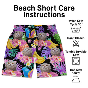 Custom Photo Funny Family Pet Face Black Colorful Tropical - Funny Gift For Pet Lovers- Personalized Unisex Beach Shorts