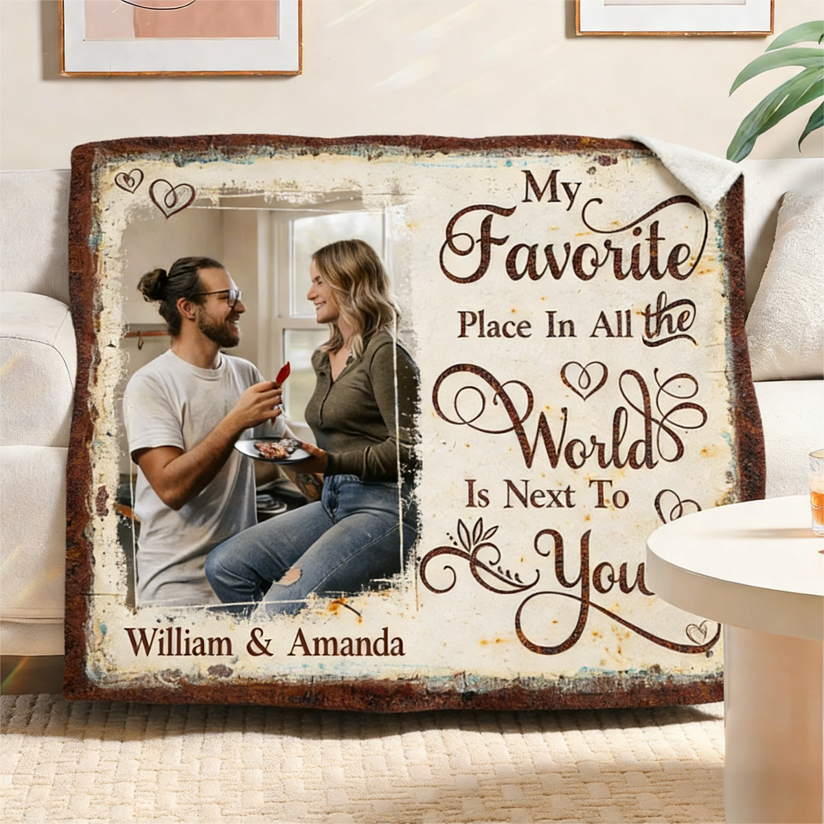 My Favorite Place In All The World Is Next To You Personalized Couple Blanket Gift For Boyfriend Girlfriend