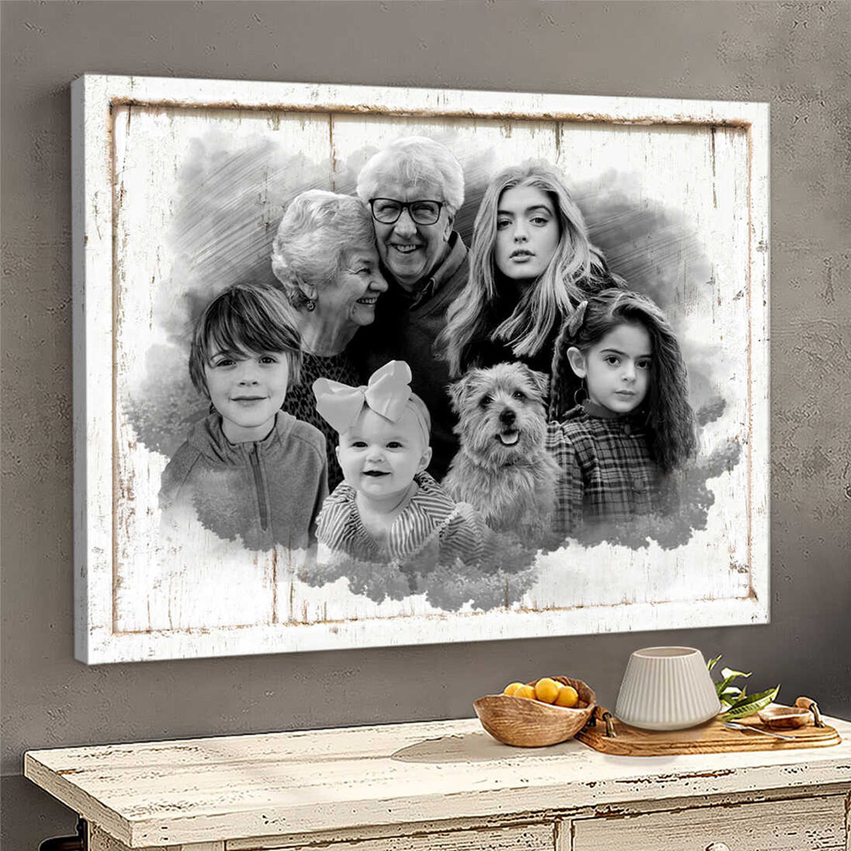 Add Deceased Loved One to Photo,Personalized Family Portrait Memorial Canvas Poster, Combine Photos