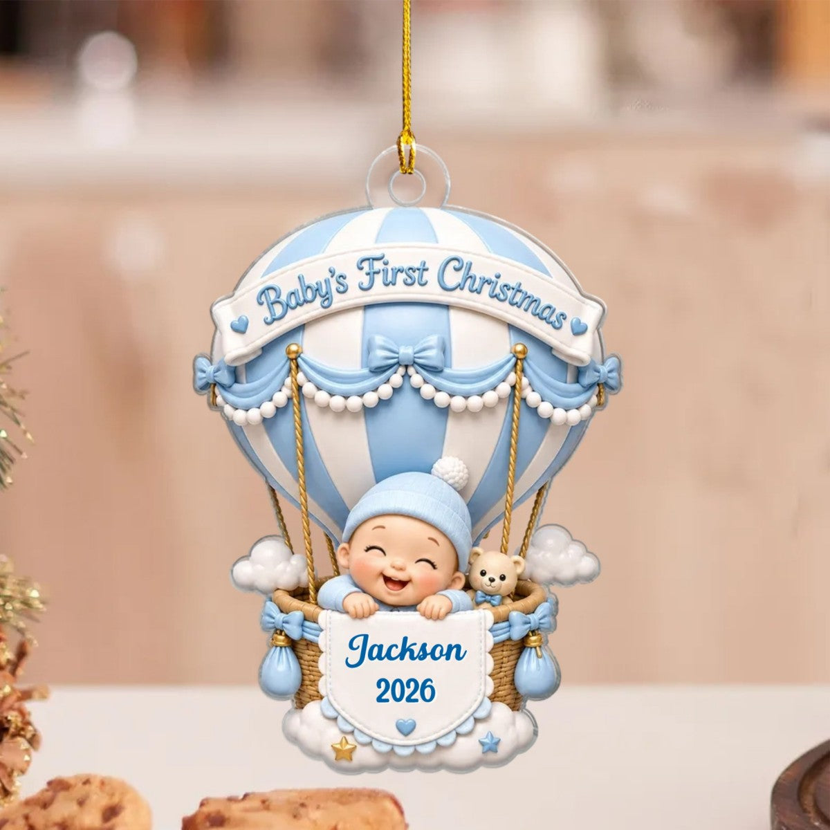Baby On Hot Air Balloon - Baby First Christmas Personalized Acrylic Ornament