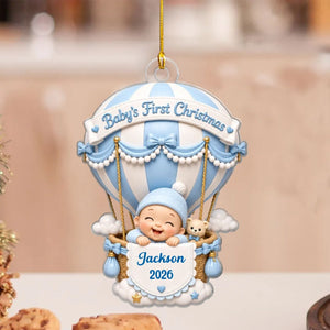 Baby On Hot Air Balloon - Baby First Christmas Personalized Acrylic Ornament