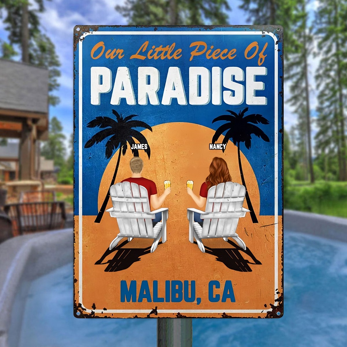 Little Piece Of Paradise - Couple Gift - Personalized Classic Metal Signs