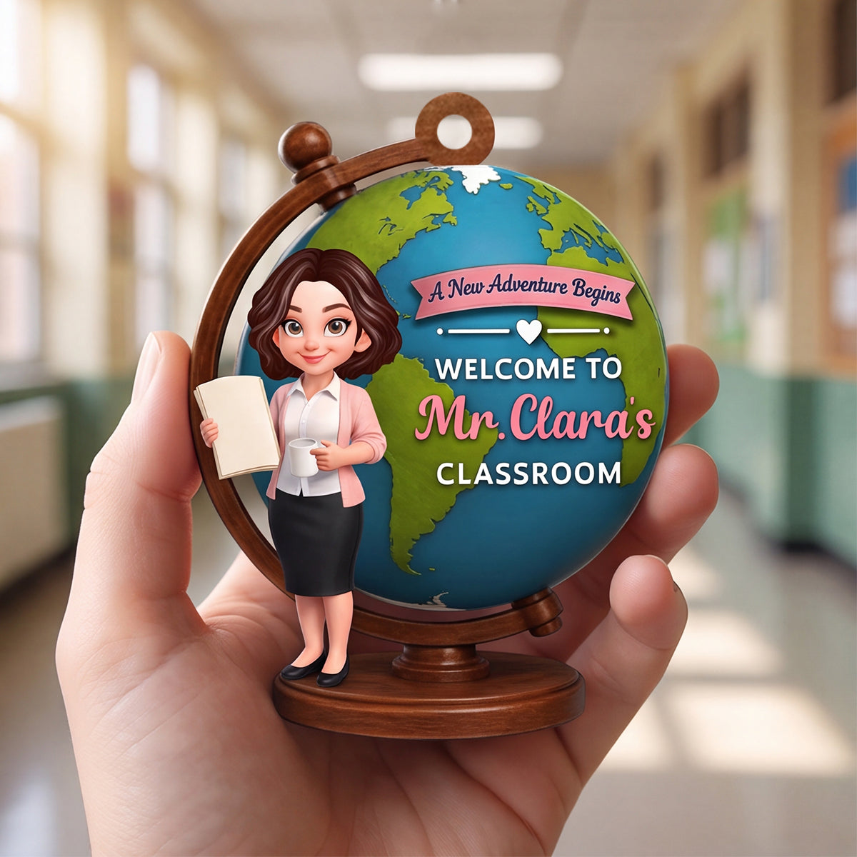 Personalized "A New Adventure Begins" Acrylic Hanging Ornament – Globe Art Teacher Gift For Classroom