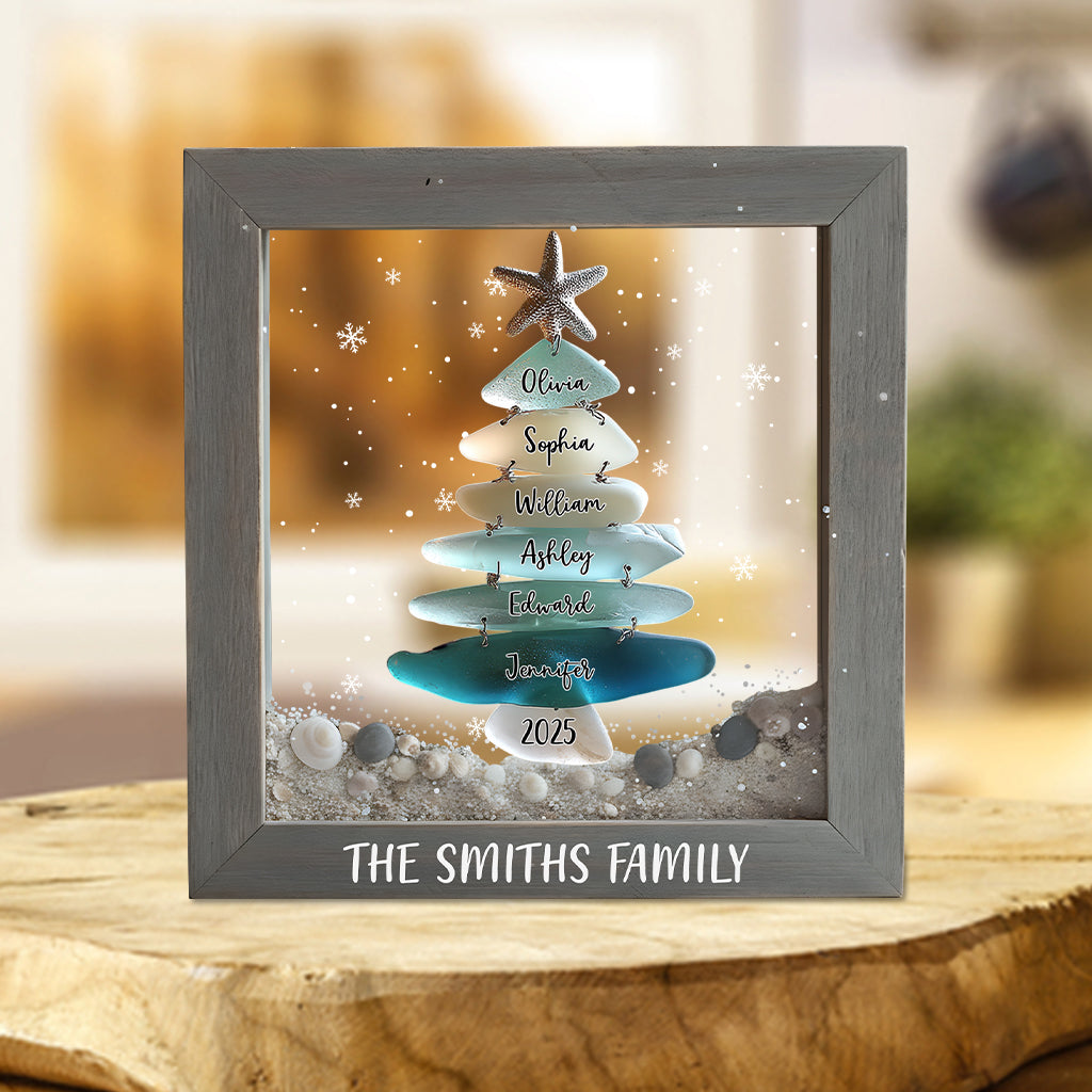Family Sea Glass Christmas Tree Personalized Family Acrylic Plaque
