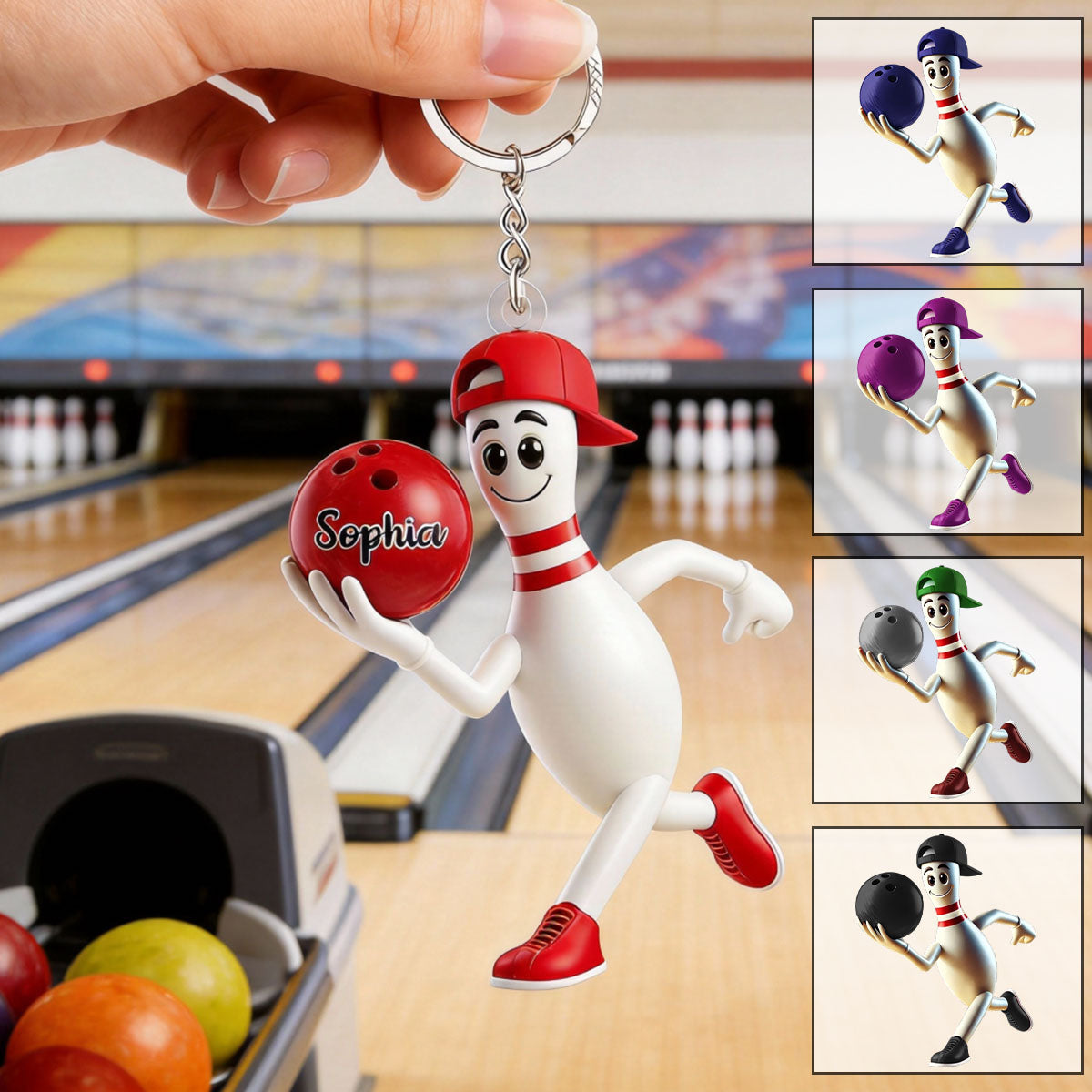 Personalized Running Bowling Keychain Bowling Lover