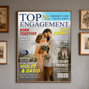 Personalized Engagement Magazine Cover, Gift For Engaged Couple, Custom Couple Photo, Engagement Gift, Wedding Keepsake
