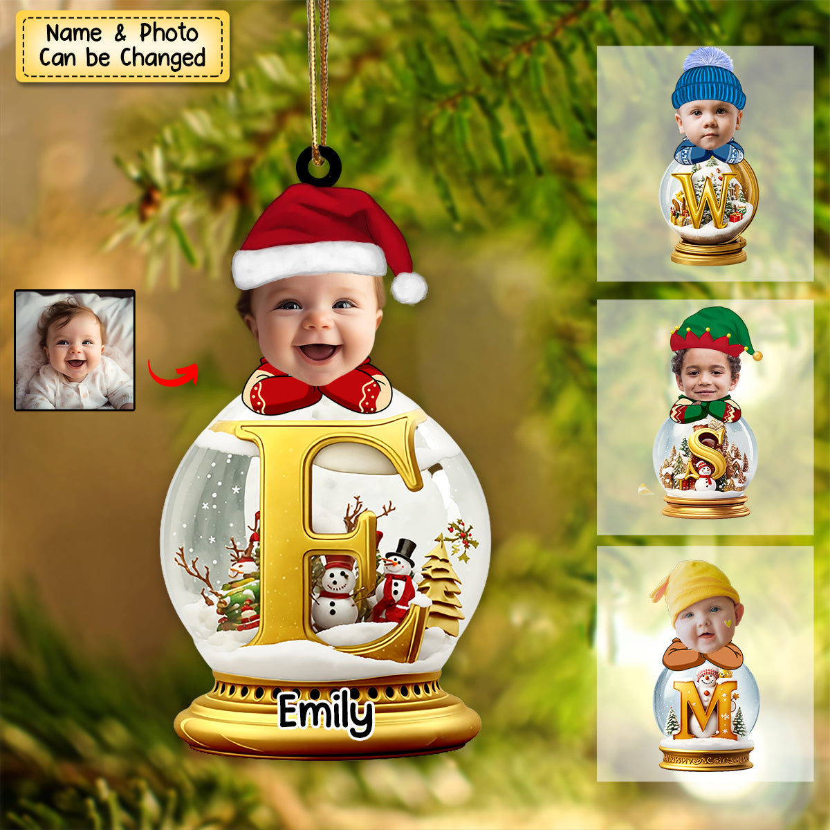 Personalized Christmas Alphabet Letters Snow Globe Kid Acrylic Ornament