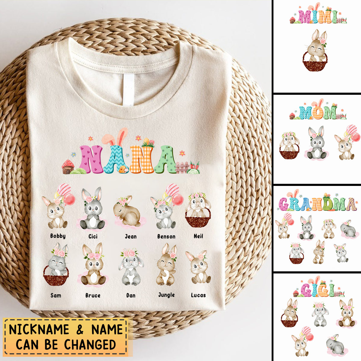 Personalized Easter Cute Bunny Pure Cotton T-Shirt Gift for Grandma