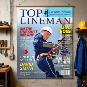 Personalized Lineman Magazine Cover, Custom Powerline Worker Gift, Birthday, Retirement & Utility Worker Keepsake