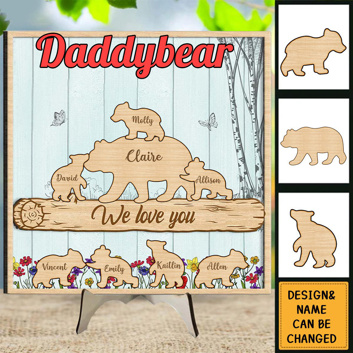 Personalized Grandpa/dad Bear 2 Layered Wooden Plaque