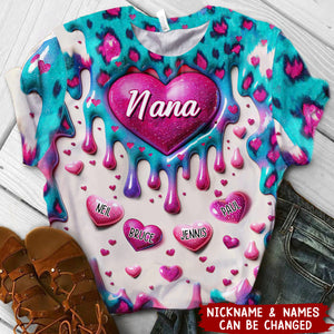Personalized 3D Coloful Sweet Heart Dripping All-over Print T Shirt